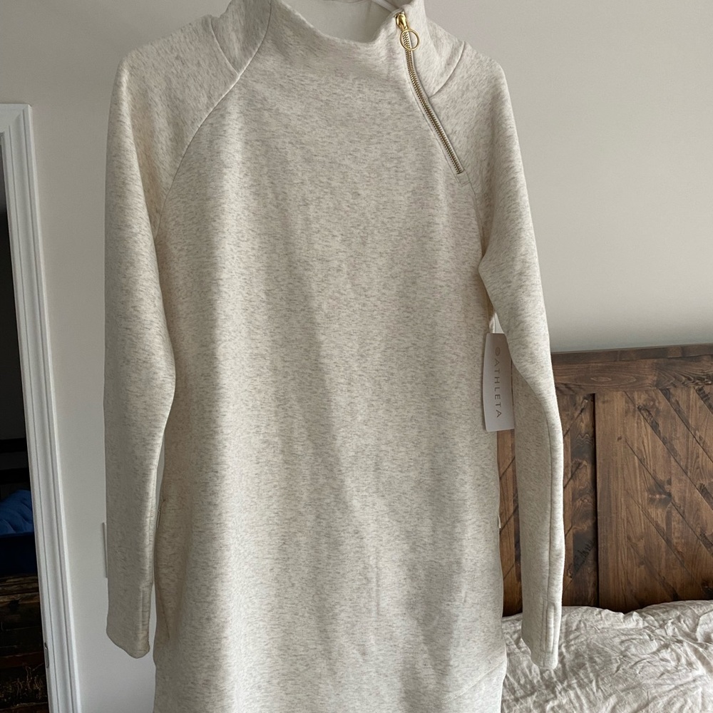 Athleta Cozy Katma Asym Dress Small Cream NWT